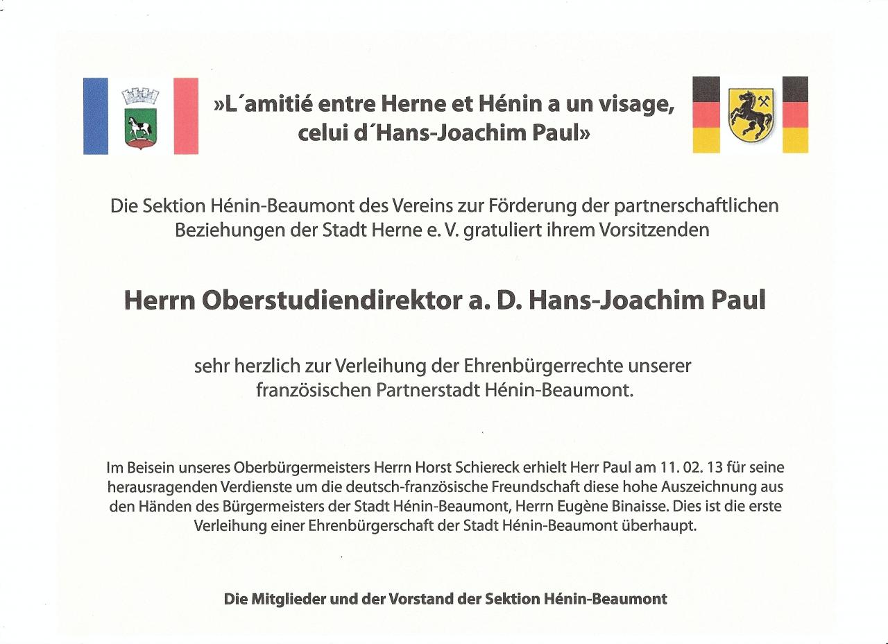 Glückwunsch M. Paul