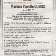 NE du 03-04-2016 Faire-part décès Paulette DUBOIS